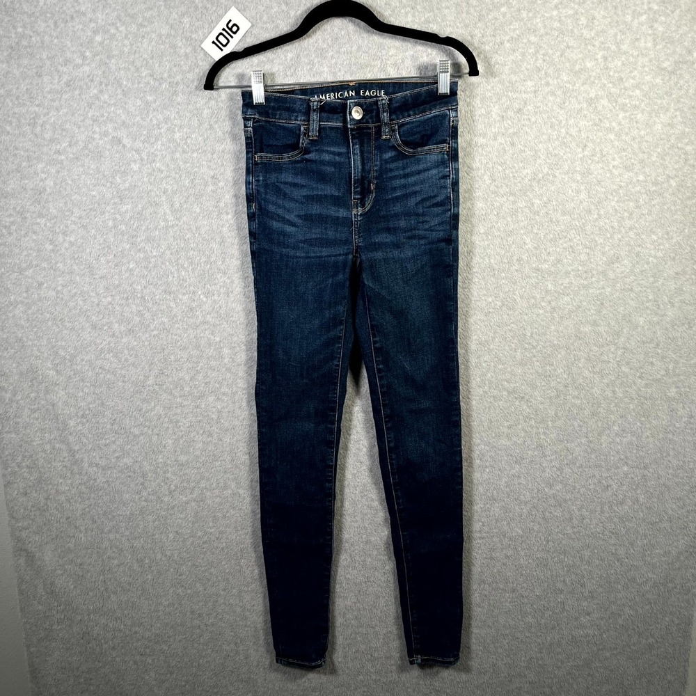 American Eagle Outfitters Jeans Women 0 Blue Denim Stretch Whiskering Skinny Leg